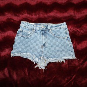 Denim checkerboard shorts